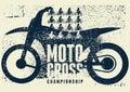 Motocross Championship typographical vintage grunge style poster. Silhouette of a motocross rider on a motorcycle. Retro vector il Royalty Free Stock Photo